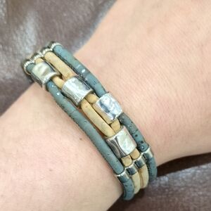 Leather Straps And Silver Embellished Bracelet